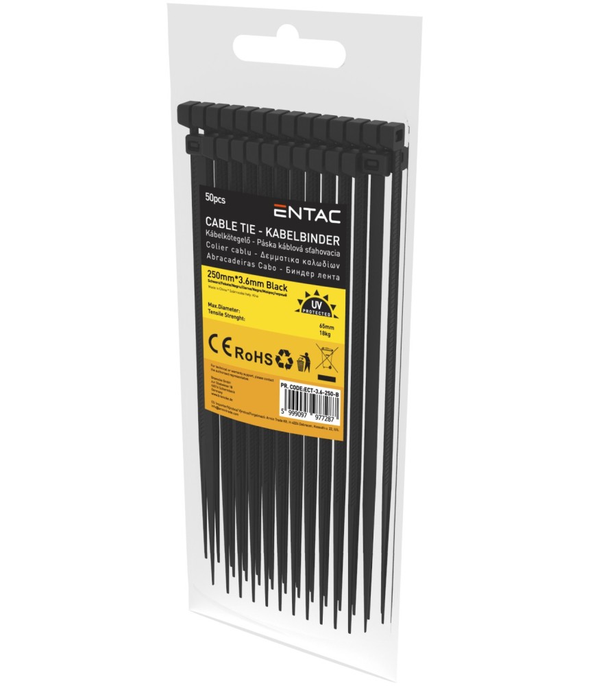 Kábelkötegelő 3,6*250mm fekete 50db/csom. Kábelkötegelő 3,6*250mm fekete 50db/csom.
